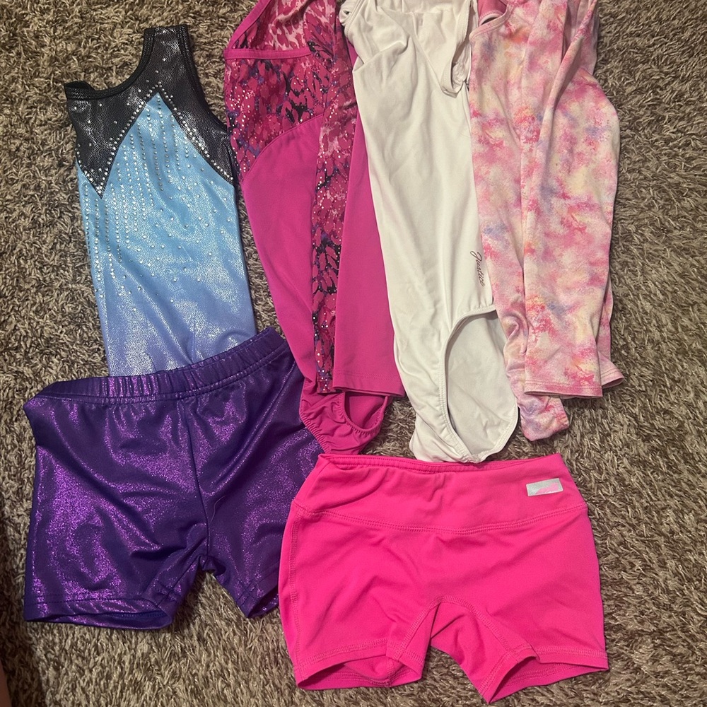 Colorful Gymnastics Leotards and Shorts Set